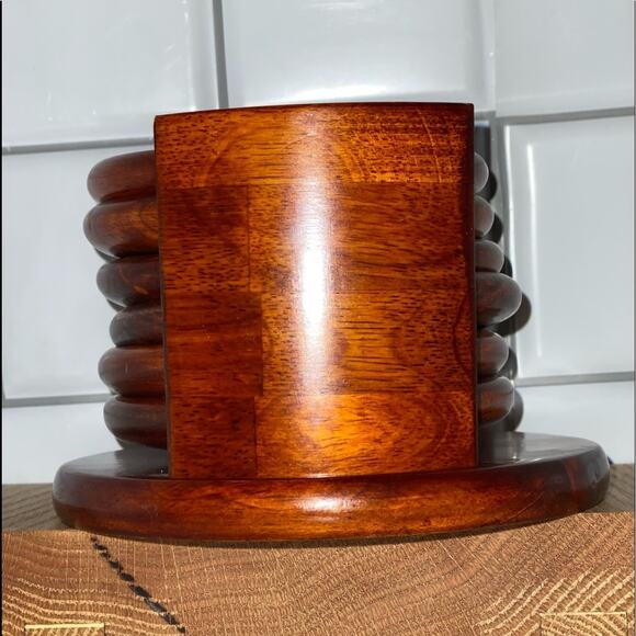 Vintage Julie Pomerantz 7 pc Teakwood Coaster Set Midcentury Modern - Picture 2 of 6